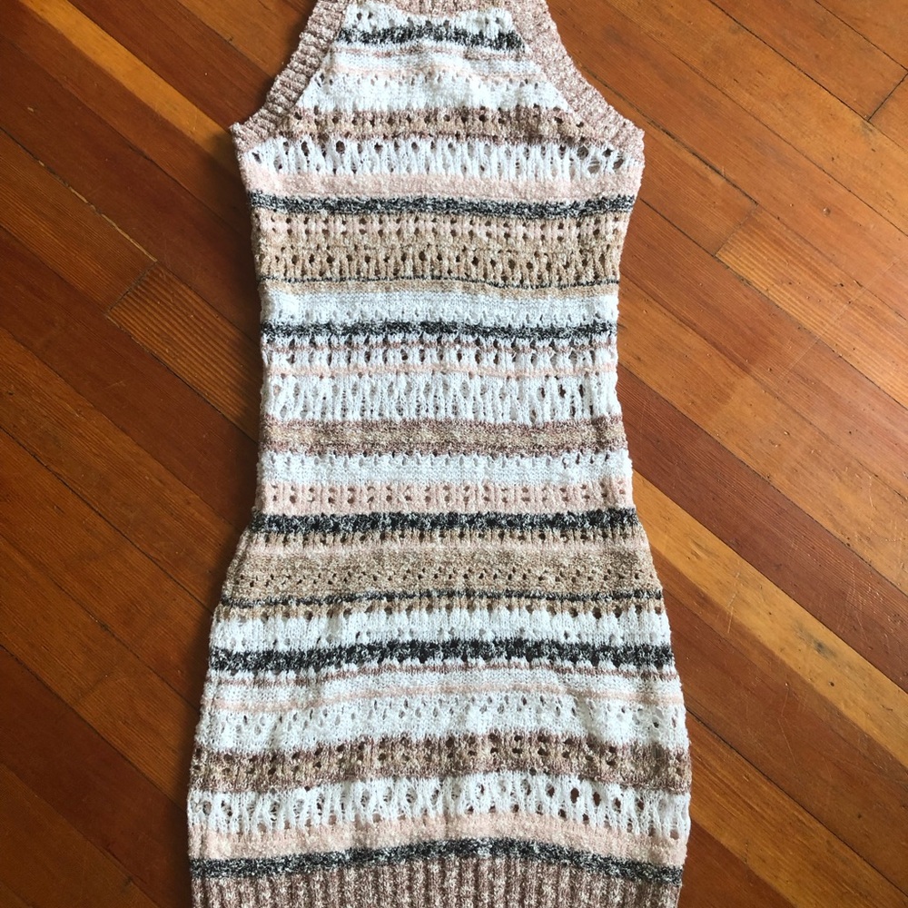Spiritual Gangster Striped Knit Mini Dress in Cream, Tan and Black